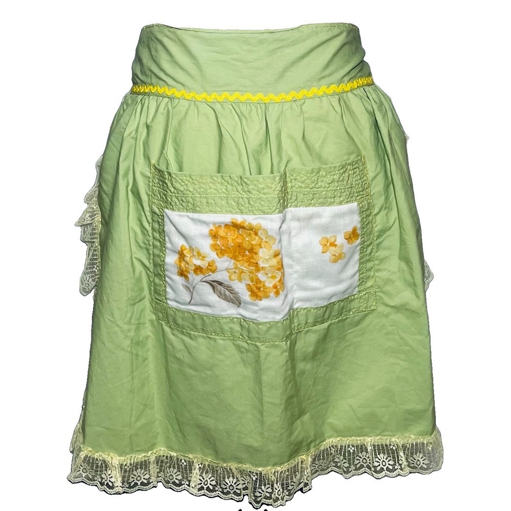 Mid Century Retro Kitsch Half Apron, Head Scarf Pockets Rick Rack Lace Nostalgia